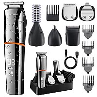 PRITECH Hair Trimmers,Beard Trimmer,6 in 1 Kit Electric Cordless Nose Trimmer Mens Grooming Trimmer for Beard Head Face and Body Waterproof IPX7 USB Rechargeable LED Power Display