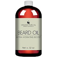 Unscented Beard Oil - 100% Natural, Organically Sourced, Non-GMO, Facial Hair Hydrating & Conditioning Oil Blend - 32 oz - Bulk Sized, Promoting Growth and Silky Smooth Hair - Jojoba, Argan & More