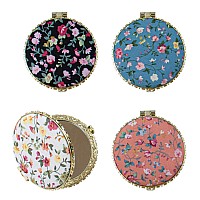 AUEAR, 4 Pack Retro Floral Makeup Compact Mirror Small Pocket Purse Mirrors Beauty Handheld Folding Portable Travel Mirror for Women Girls Lady