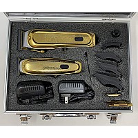XPERSIS PRO X-1988 Combo Pack All Metal Cordless Hair Clipper + Hair Trimmer Super Heavy Duty Barber & Stylist Pro Edition + Extra Blades + Extra 4 Clipper Guards (Gold)