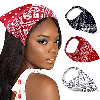 Woeoe Floral Elastic Hair Scarf Headband Red Chiffon Head Kerchief Hairband Printed Triangle Hair Bandanas with Hair Clips for Women Girls(3 Pcs)