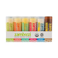ZAMBEEZI Fair Trade, Organic Beeswax Lip Balm - Variety 6 Pack (Lemongrass, Tangerine, Wild Rose, Sweet Basil, Suncare and Honeybalm) - Ethically Sourced