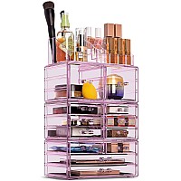 Sorbus Large Clear Makeup Organizer - Detachable Spacious Cosmetic Display Tower - Jewelry & Make Up Organizers and Storage Case - Makeup Organizer for Vanity, Bathroom, Dresser & Countertop - Purple