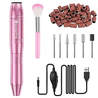 COSITTE Electric Nail Drill,USB Electric Nail Drill Machine for Acrylic Nail Kit,Portable Electric Nail File Polishing Tool Manicure Pedicure Kit Efile Nail Supplies for Home Salon,Pink