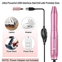 COSITTE Electric Nail Drill,USB Electric Nail Drill Machine for Acrylic Nail Kit,Portable Electric Nail File Polishing Tool Manicure Pedicure Kit Efile Nail Supplies for Home Salon,Pink