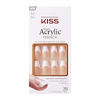 KISS Salon Acrylic French Nail Manicure Set, Medium Length, Square, Je T'aime, Nail Kit Includes Pink Gel Nail Glue (Net Wt. 2 g / 0.07oz.), Mini File, Manicure Stick, and 28 Fake Nails