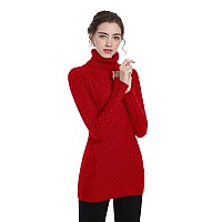 V28 Women Turtleneck Korea Knit Stretchable Elasticity Long Sleeve Sweater Jumper (Xs, Turt Red)