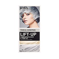 KISS Lift Up Complete Hair Bleach & Icy Silver Toner Kit, Gentle Conditioning Formula that Reduces Brassiness, Complete 6-Pc DIY Bleach Kit, ICE