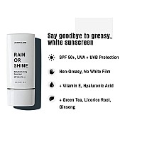 RAIN OR SHINE Anti Aging Face Sunscreen SPF 50 for Clear Skin w/Green Tea, Hyaluronic Acid, Vitamin C, Vitamin E Oil, Ginseng Extract, Licorice Root - SPF Moisturizer for Face, Fragrance Free 2.03 Oz