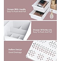 Makeup Desk Cosmetic Storage Box Organizer with Drawers for Dressing Table, Vanity Countertop, Bathroom Counter, Elegant Vanity Holder for Brushes, Eyeshadow, Lotions, Lipstick and Nail Polish (White)