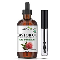 MILANIA Organic Castor Oil (2oz) Extra Strength, Eyelashes Serum, Eyebrows, Hair Growth-100% Pure, Cold Pressed-Natural Conditioner