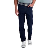 Haggar Mens Iron Free Premium Khaki Straight Fit Flat Front Flex Waist Casual Pant, Navy Peony, 30 X 32