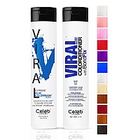 Celeb Luxury Viral Duo Color Depositing Colorwash Shampoo & Conditioner Set + Bondfix Bond Rebuilder, Semi Permanent Hair Color, Vegan Hair Dye, Blue