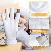 MNOPQ 100% Cotton Moisturizing Gloves, White Cotton Gloves Overnight Bedtime for Moisturizing Hands, Eczema | Touch Screen, Wristband and Washing Bag, 4 Pairs Medium