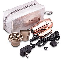 LURA Mini Portable Travel Hair Dryer:Dual Voltage Small Lightweight Blow Dryer with EU Plug,1200W Compact Hairdryer with Folding Handle,with Concentrator&Diffuser Attachment,for Women and Men