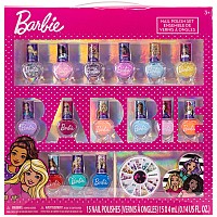 Townley Girl Barbie Non-Toxic Peel-Off Quick Dry Nail Polish Activity Makeup Set for Girls, Ages 3+ includes 15 PK Nail Polish with Nail Gems Wheel and Nail File for Parties, Sleepovers and Makeovers
