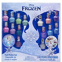 Townley Girl Disney Frozen Non-Toxic Peel-Off Nail Polish Set with Glittery and Opaque Colors with Nail Gems for Girls Kids Ages 3+, Perfect for Parties, Sleepovers and Makeovers, 18 Pcs