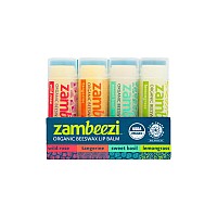 Zambeezi Fair Trade, Organic Beeswax Lip Balm - CORE 4 Pack (Wild Rose, Tangerine, Sweet Basil and Lemongrass) - Ethically Sourced