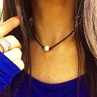 Yheakne Boho Pearl Suede Choker Necklace Black Leather Cord Necklace Floating Pearl Necklace Minimalist Leather Collar Necklace Chain Jewelry for Women and Girls Gifts