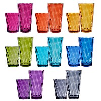 US Acrylic Optix 16-piece Plastic Tumblers in Jewel Tone Colors | 8 each: 14-ounce Rocks and 20-ounce Water Drinking Cups | Reusable, BPA-free, Made in the USA, Top-rack Dishwasher Safe
