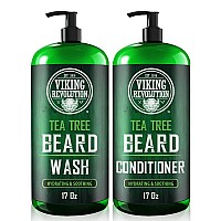 Viking Revolution Tea Tree Oil Beard Wash and Beard Conditioner For Men - Natural Beard Softener Set with Argan Oil, Vitamin E and Ginseng - Tea Tree Beard Shampoo and Conditioner Set (17 Oz)
