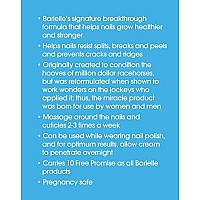 Barielle Nail Strengthener Cream Helps Improve Nail Growth.For Healthier and Stronger Nails. Prevents Splitting Cracks and Ridges. Resists Splits Peels and Breaks.Can Be Used with Nail Polish. 1 Ounce