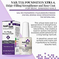 Nail Tek Foundation Xtra 4, Ridge Filling Strengthening Base Coat for Weak and Damaged Nails, 0.5 oz, 1-Pack