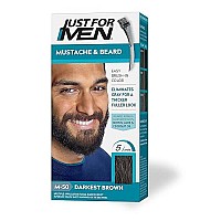 Just For Men Mustache & Beard, Beard Coloring For Gray Hair With Brush Included For Easy Application, With Biotin Aloe And Coconut Oil For Healthy Facial Hair - Darkest Brown, M-50