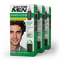 Just For Men Shampoo-In Color (Formerly Original Formula), Gray Hair Coloring For Men - Darkest Brown, H-50, Pack Of 3 (Packaging May Vary)