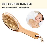 100% Natural Boar Bristle Body Brush with Contoured Wooden Handle by TOUCH ME