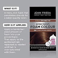 John Frieda Precision Foam Color, Light Natural Brown 6N, Full-Coverage Hair Color Kit, With Thick Foam For Deep Color Saturation, Stocking Stuffer