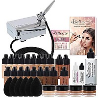 Complete Professional Belloccio Airbrush Cosmetic Makeup System With A Master Set Of All 17 Foundation Color Shades In 1/4 Oz Bottles - Blush, Bronzer, Highlighters