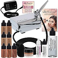 Belloccio Professional Beauty Airbrush Cosmetic Makeup System With 4 Tan Shades Of Foundation In 1/4 Ounce Bottles - Kit Includes Blush, Bronzer And Highlighter And 3 Bonus Items And A Video Link