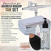 Belloccio Professional Beauty Airbrush Cosmetic Makeup System With 4 Tan Shades Of Foundation In 1/4 Ounce Bottles - Kit Includes Blush, Bronzer And Highlighter And 3 Bonus Items And A Video Link