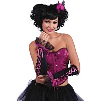 Burlesque Long Black costume glovelets With Pink Ribbon One Size