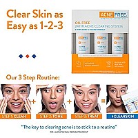 Acne Free 3 Step 24 Hour Acne Treatment Kit - Clearing System w Oil Free Acne Cleanser, Witch Hazel Toner, & Oil Free Acne Lotion - Acne Solution w/ Benzoyl Peroxide For Teens and Adults - Original