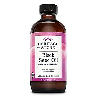 HERITAGE STORE Black Seed Oil, Organic, Cold Pressed Nigella Sativa Supplement with Thymoquinone, Omega 3 6 9, Antioxidant, Immunity, Cholesterol, Digestive, Heart & Join Health Support*, Vegan, 8oz