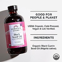 HERITAGE STORE Black Seed Oil, Organic, Cold Pressed Nigella Sativa Supplement with Thymoquinone, Omega 3 6 9, Antioxidant, Immunity, Cholesterol, Digestive, Heart & Join Health Support*, Vegan, 8oz