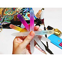 VAGA Glass Nail File with Case 4 Glass Nail Files For Natural Nails and Acrylic Nail filer, Nail Care Set of Crystal Files in Cheeky Colors, Fingernail File for Manicure, Nails Strengthener hardener