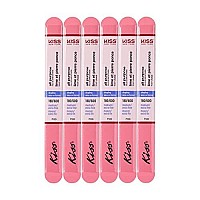 Kiss File All Purpose & Smoother 180 Medium / 600 Extra Fine F100N - Pack of 6 Files & Smooths natural and artificial nails