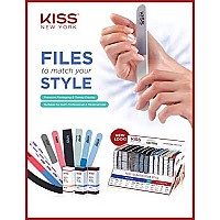 Kiss File All Purpose & Smoother 180 Medium / 600 Extra Fine F100N - Pack of 6 Files & Smooths natural and artificial nails