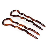 Parcelona French Sleek Tortoise Shell Large 3 1/2 Celluloid Made in France Wavy Crink U Shaped Set of 2 Chignon Hair Pin Sticks for Women and Girls, Made in France