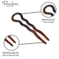 Parcelona French Sleek Tortoise Shell Large 3 1/2 Celluloid Made in France Wavy Crink U Shaped Set of 2 Chignon Hair Pin Sticks for Women and Girls, Made in France