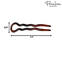 Parcelona French Sleek Tortoise Shell Large 3 1/2 Celluloid Made in France Wavy Crink U Shaped Set of 2 Chignon Hair Pin Sticks for Women and Girls, Made in France