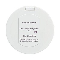 Sheer Cover Studio  Conceal And Brighten Highlight Trio  Two-Toned Concealers  Shimmering Highlighter  Light/Medium Shade  With Free Concealer Brush  3 Grams