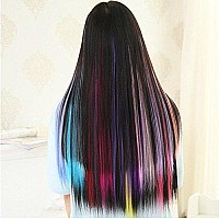 OneDor 23 Inch Colored Party Highlights Straight Hair Clip Extensions. Heat-Resistant Synthetic Hair Extensions in Multiple Colors (Full Color Set 12 Pcs)