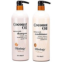 Oliology Nutrient Rich Coconut Oil Shampoo & Conditioner Combo Pack - Helps Restore Damaged Hair | Provides Intense Shine | Moisturizing | Made In Usa, Cruelty Free & Paraben Free (32Oz)