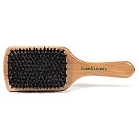 GranNaturals Boar Bristle Smoothing Hair Brush for Women and Men - Medium/Soft Bristles - Natural Wooden Large Flat Square Paddle Hairbrush for Fine, Thin, Straight, Long, or Short Hair