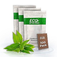 Eco Amenities Travel Size Conditioning Shampoo - 100 Pack, 0.35 oz Small Easy Tear Sachets, Green Tea Scent, Bulk Case of Trial Size Toiletries, Individually Packaged Hair Care Samples, Mini 2-in-1 Shampoo & Conditioner Packets for Guests of Airbnbs, B...