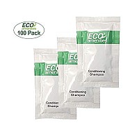 Eco Amenities Travel Size Conditioning Shampoo - 100 Pack, 0.35 oz Small Easy Tear Sachets, Green Tea Scent, Bulk Case of Trial Size Toiletries, Individually Packaged Hair Care Samples, Mini 2-in-1 Shampoo & Conditioner Packets for Guests of Airbnbs, B...